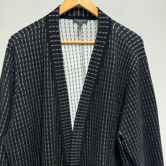 Eileen Fisher Black White Strip Silk Organic Cotton Open Front Cardigan Size 3X - Picture 5 of 12